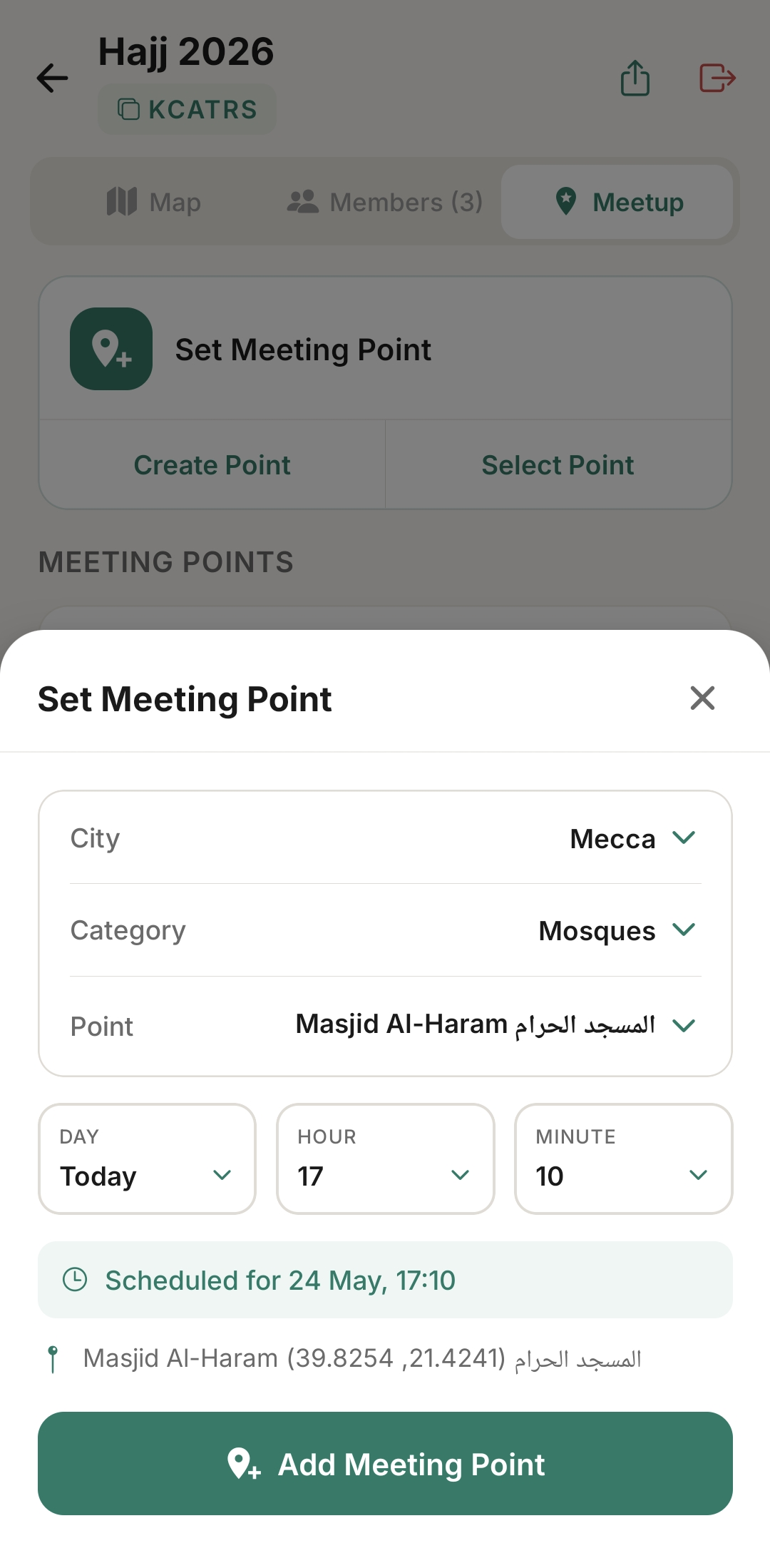 Meeting points screen