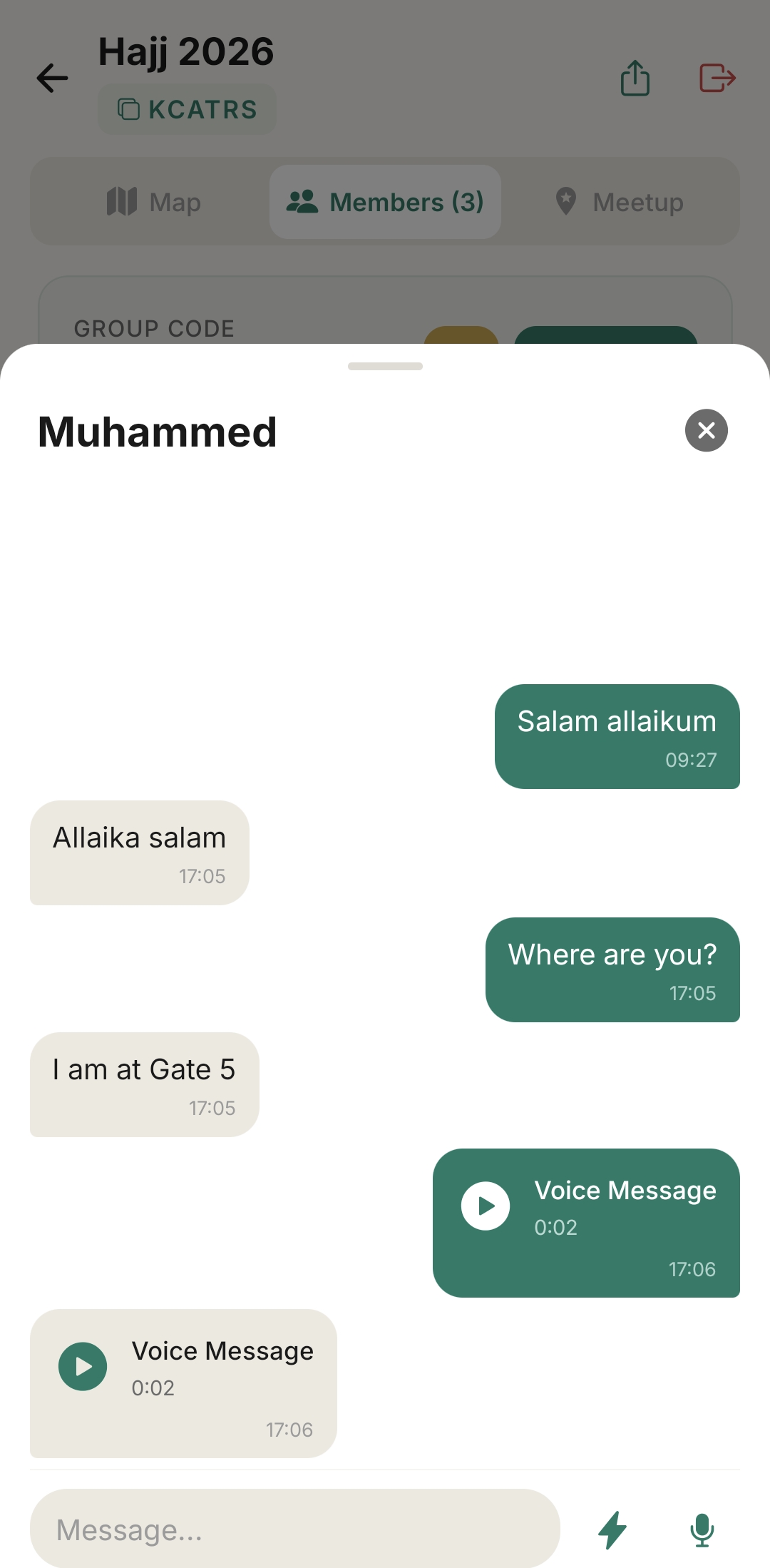 Messages screen
